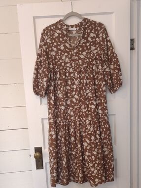 Solution Brand Brown Floral Midi Dress